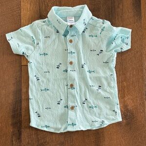Carter's Toddler Boy Aqua Button Down Shirt with Fish Pattern